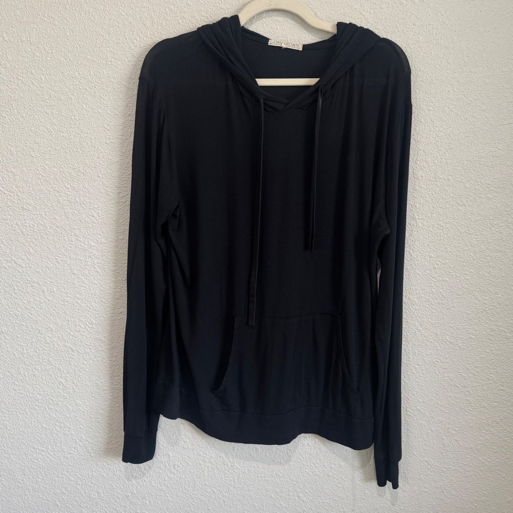 Joah Brown Black Lightweight Cropped Hoodie Soft Stretch Jersey Lounge Pullover